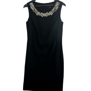 Connected Apparel Black Sheath Dress Womens 8 Pearl Beaded Neckline Cocktail